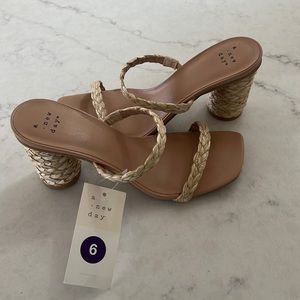 NWT Square Toe Straw Heels